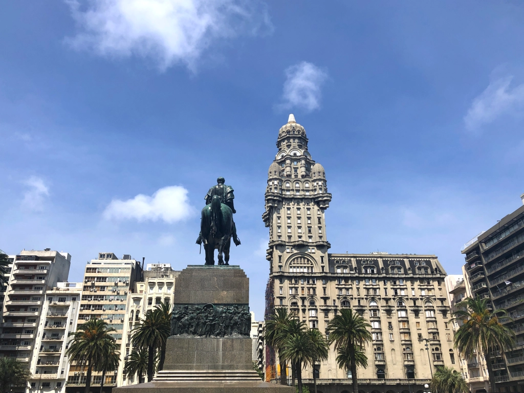 The old architecture and statues in the city of Montevideo, Uruguay.